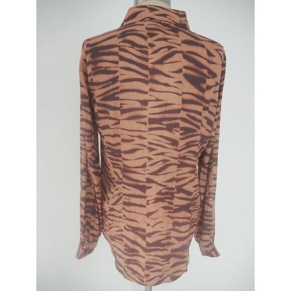 Belldini Black Label Plus Size Tiger Print Button-Front Shirt Blouse M - Picture 4 of 7
